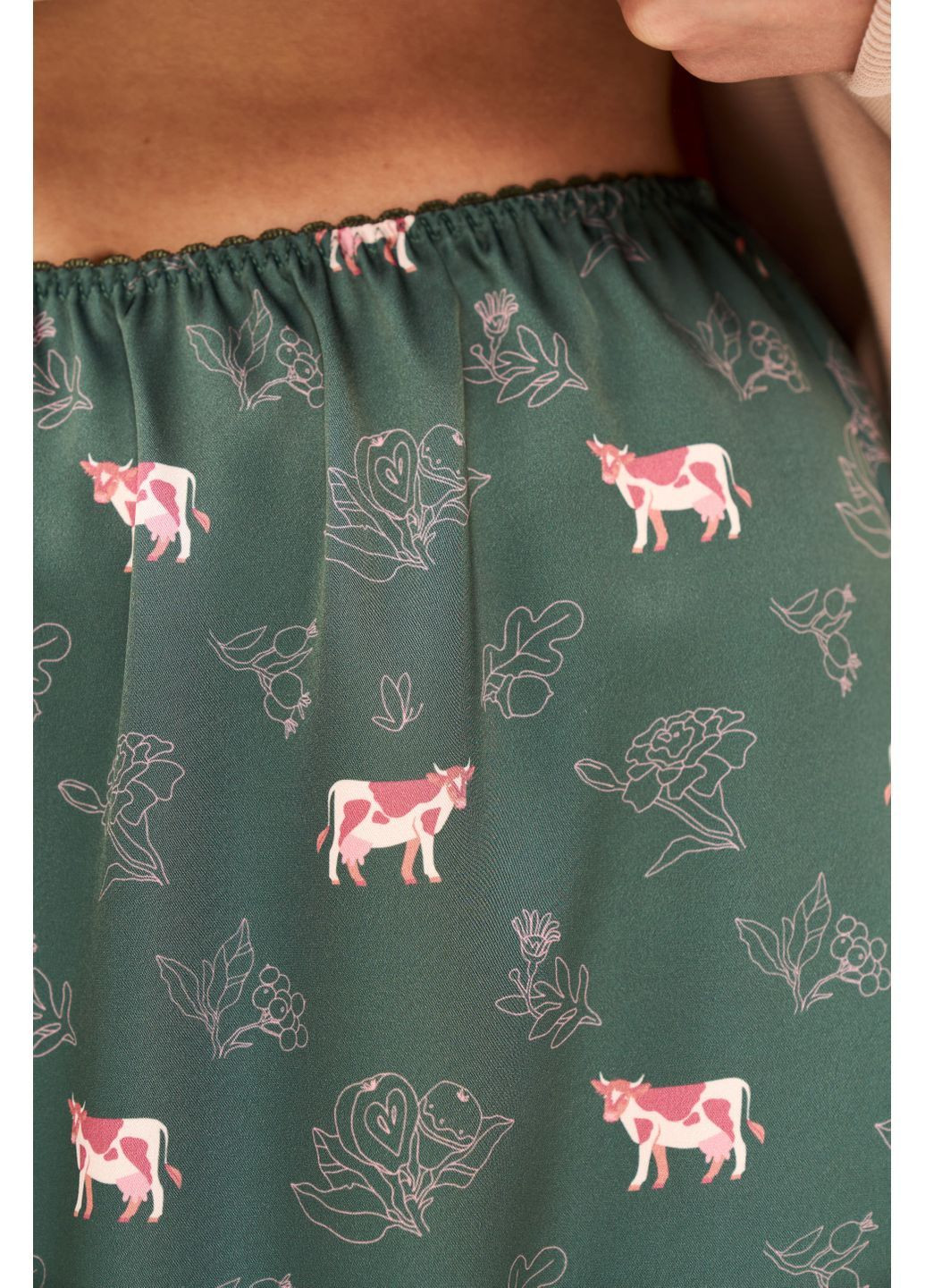 Темно-зеленая юбка принтованная "коровка" SYNONYMS