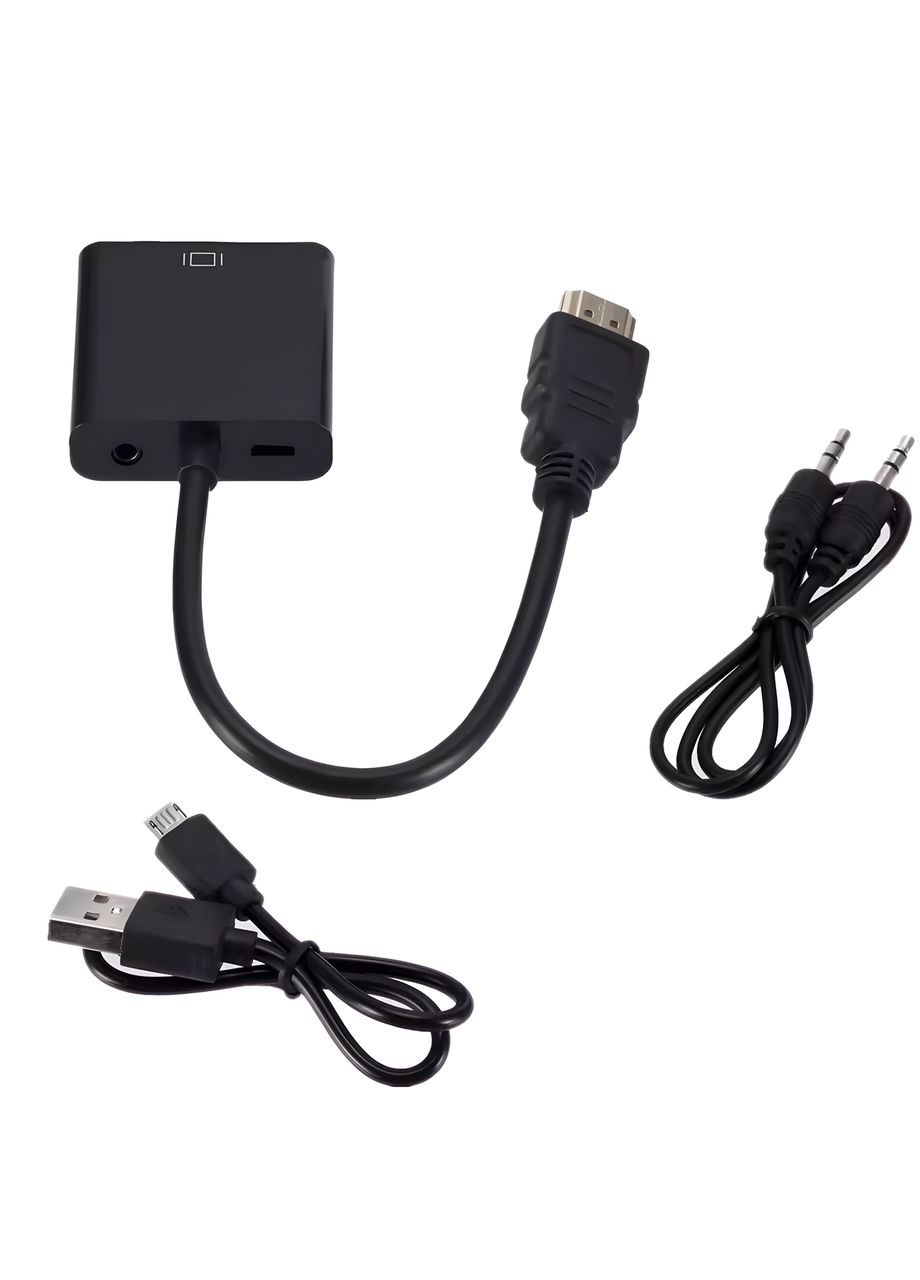 HDMI-VGA адаптер с аудио и питанием, комплект с 2 кабелями No Brand (353928806)