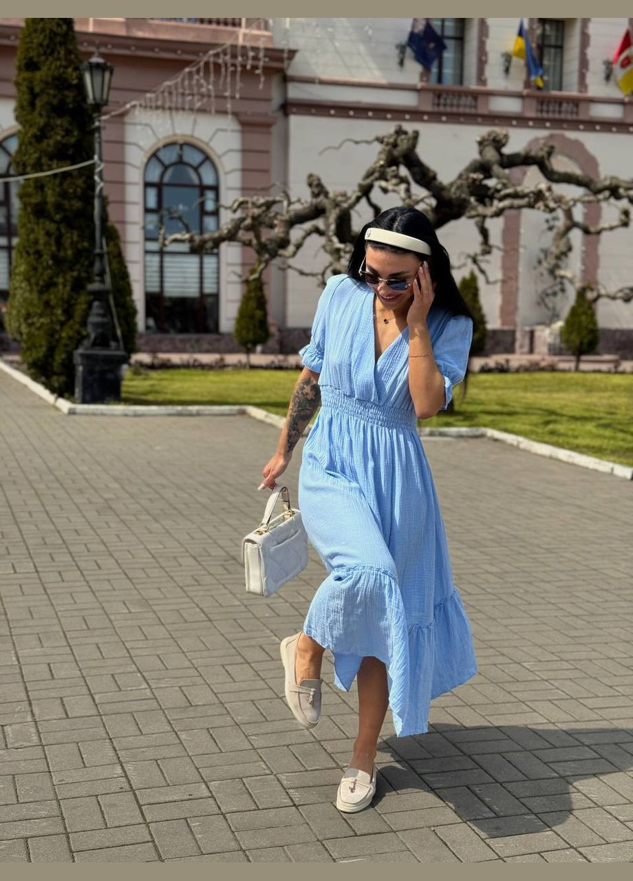 Блакитна повсякденний, кежуал жіноча сукня а-силует No Brand однотонна