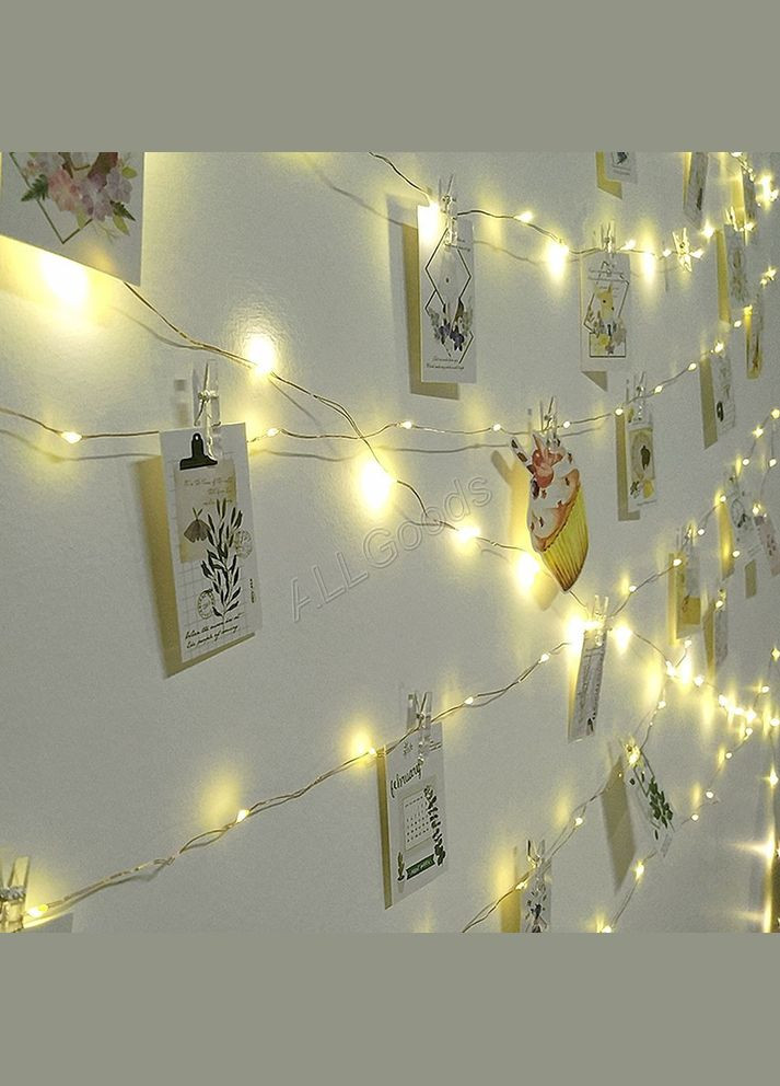 Гирлянда с прищепками на батарейках. Свет белый теплый 2м A.G. (369160489)