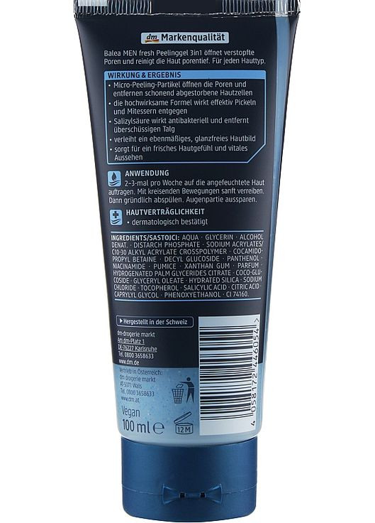 Гель-пилинг 3в1 Men Fresh Peeling Gel 100ml (888004-16601) Balea (368609579)