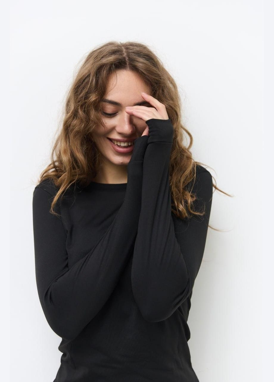 Женское термобелье на флисе лонгслив и леггинсы S M L XL черное, Украина OBR (306614176)