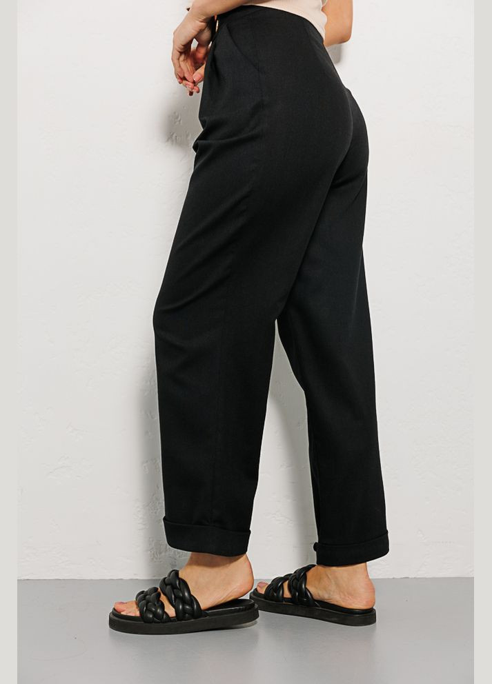 Жіночі льняні штани чорні з відворотами внизу Arjen (289787587)