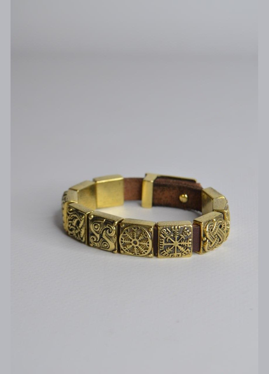 Браслет Мидгард Викингов из натуральной кожи и бусин рун из латуни ручного литья + брелок в подарок No Brand (341739047)