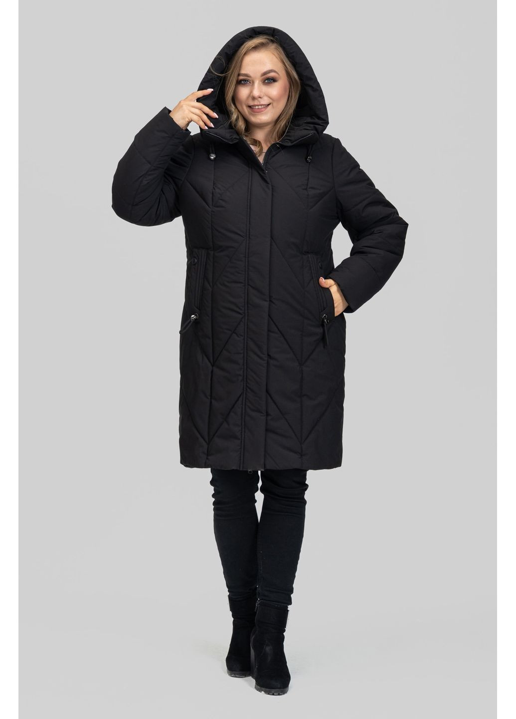 Чорне зимнє Жіноче зимове пальто із плащової тканини Альбіна All Posa (ap102540p) A'll Posa