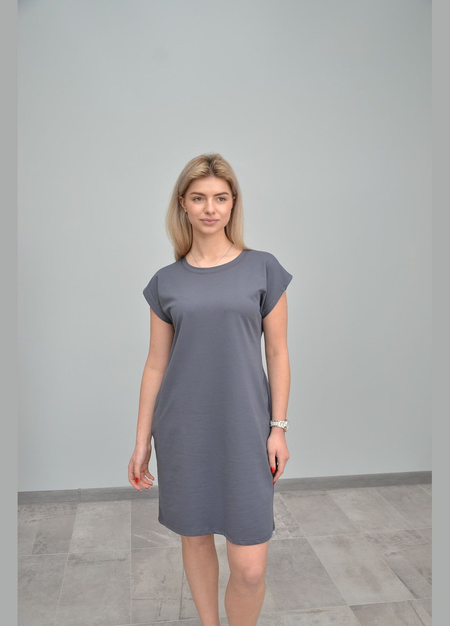 Серое летнее женское платье, короткий рукав, разные цвета (, m, l, xl), s No Brand однотонное
