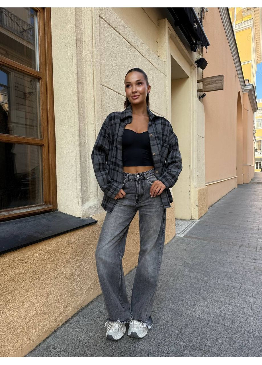 Графитовая рубашка в клетку Vione с длинным рукавом