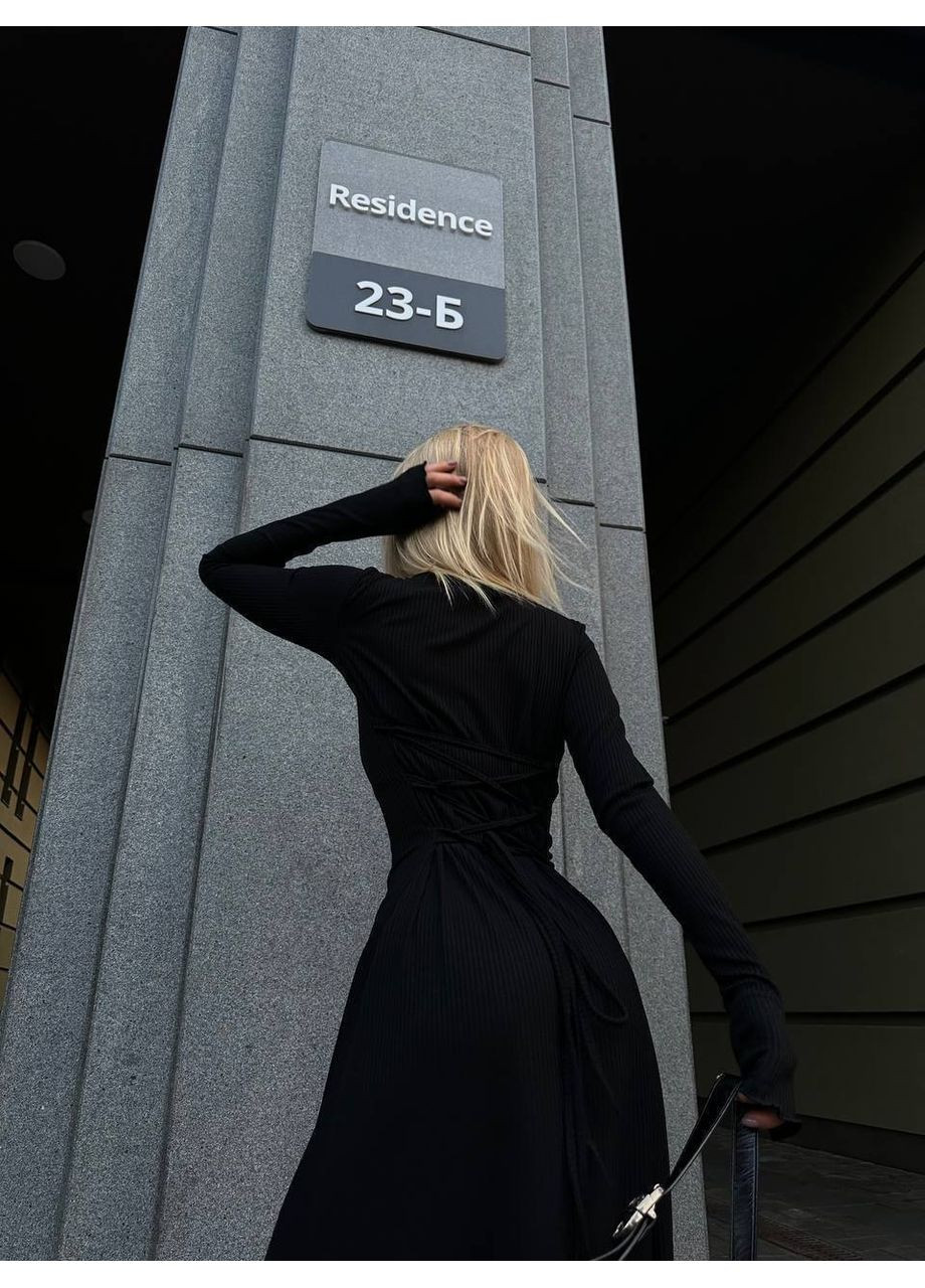 Чорна вечірня, кежуал стильна жіноча сукня міді з довгими рукавами Україна однотонна