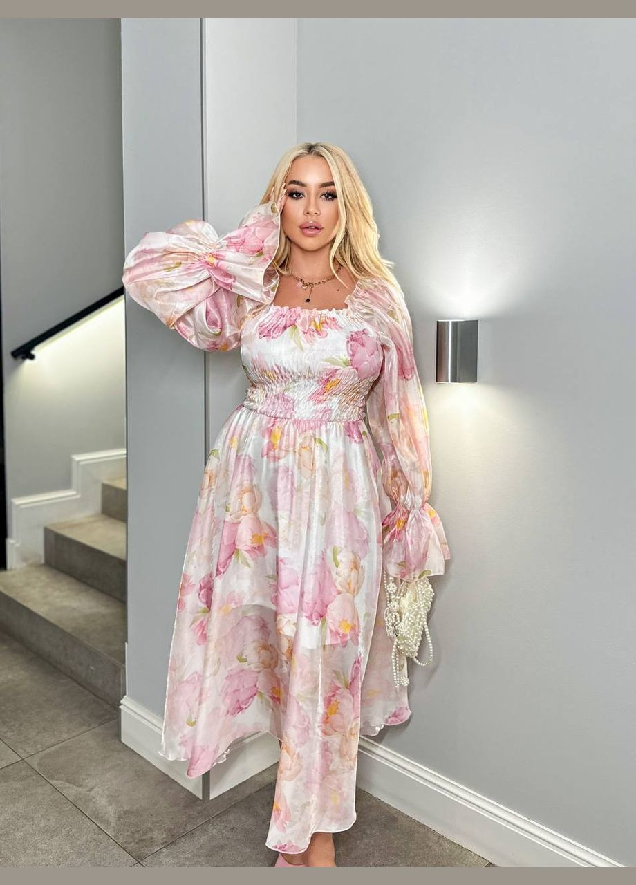 Розовое праздничный, коктейльное, вечернее платье меди из органзы а-силуэт Україна