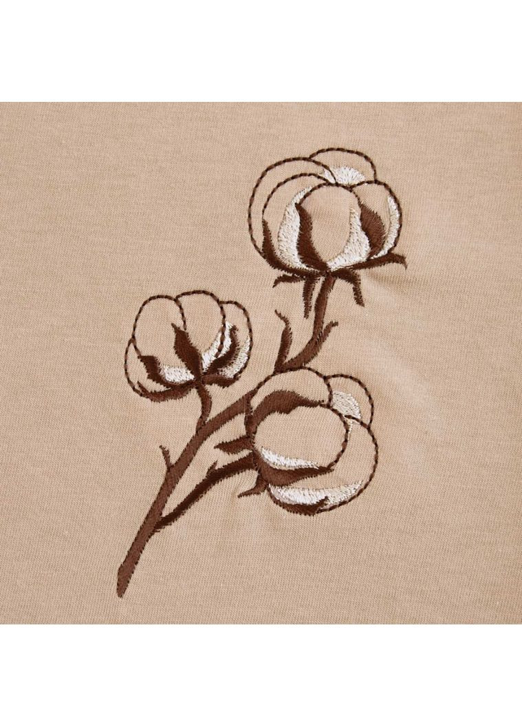 Кофейная красивая футболка с вышивкой хлопка женская, футболки цветные женские, 50 хлопок (301033700)