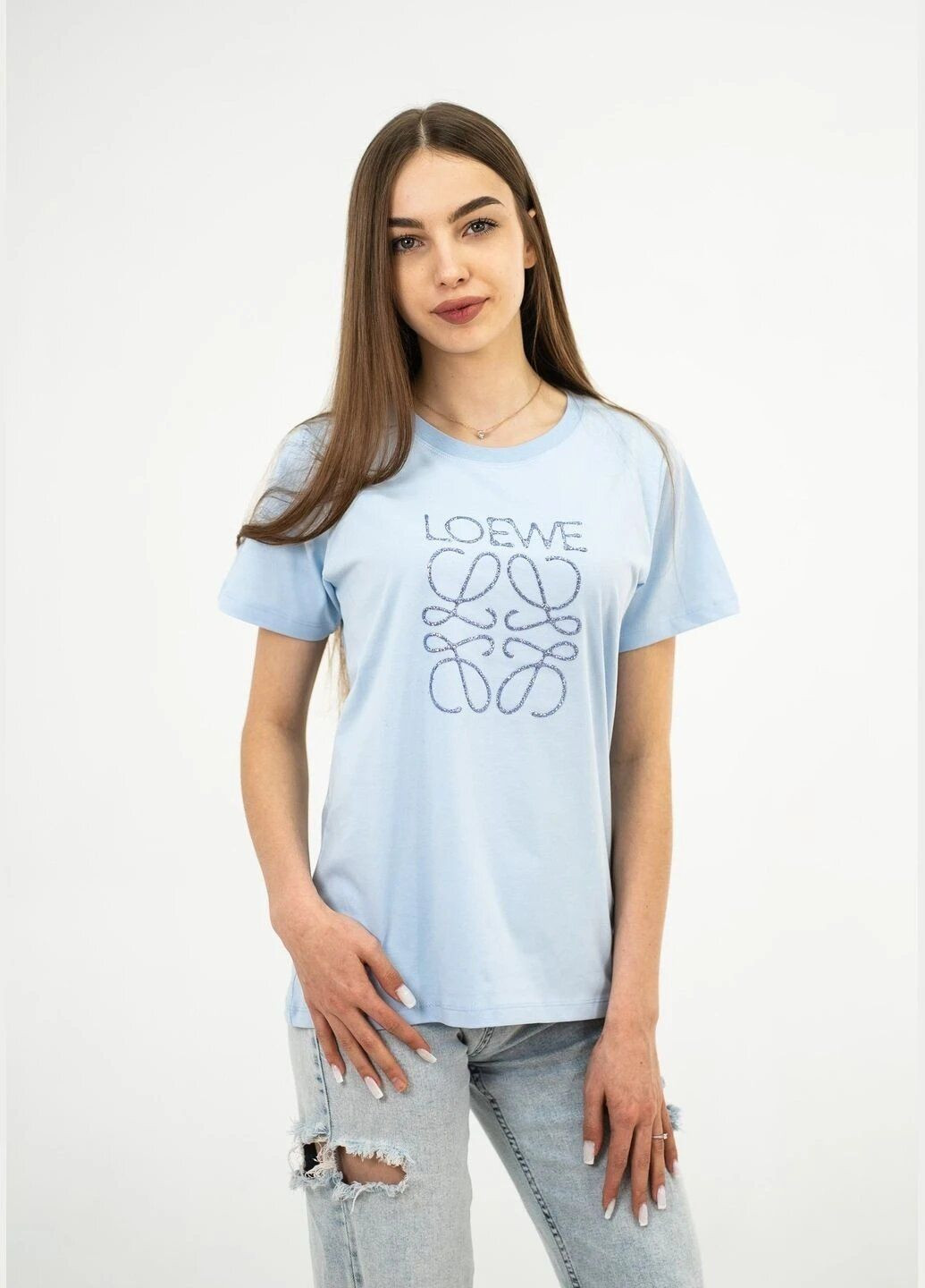 Світло-блакитна літня футболка жіноча з коротким рукавом Loewe TISORT