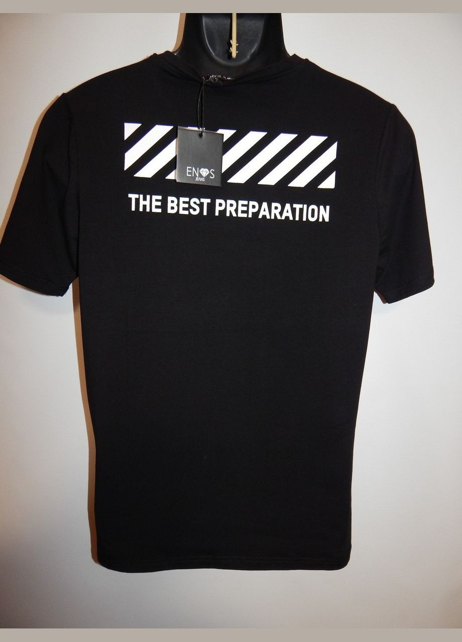 Черная мужская молодежная футболка с принтом enos jeans р. 50 136ф No Brand