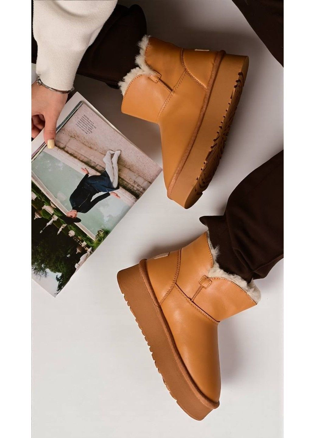 Уггі жіночі Lilin шкіряні на хутрі коричневі (L951-9) Lilin Shoes (369148385)