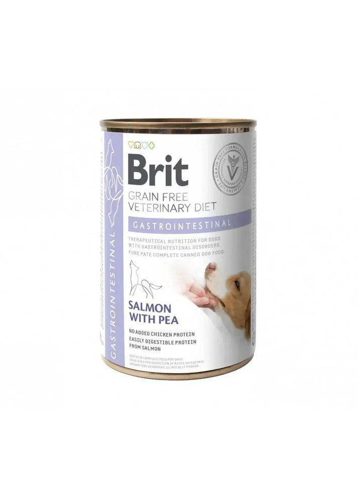 ВОЛОГИЙ КОРМ GF VETDIET GASTROINTESTINAL ДЛЯ СОБАК, ПРИ ПРОБЛЕМАХ З ТРАВЛЕННЯМ, ЛОСОСЬ ТА ГОРОШОК, 400 Г Brit (369931602)