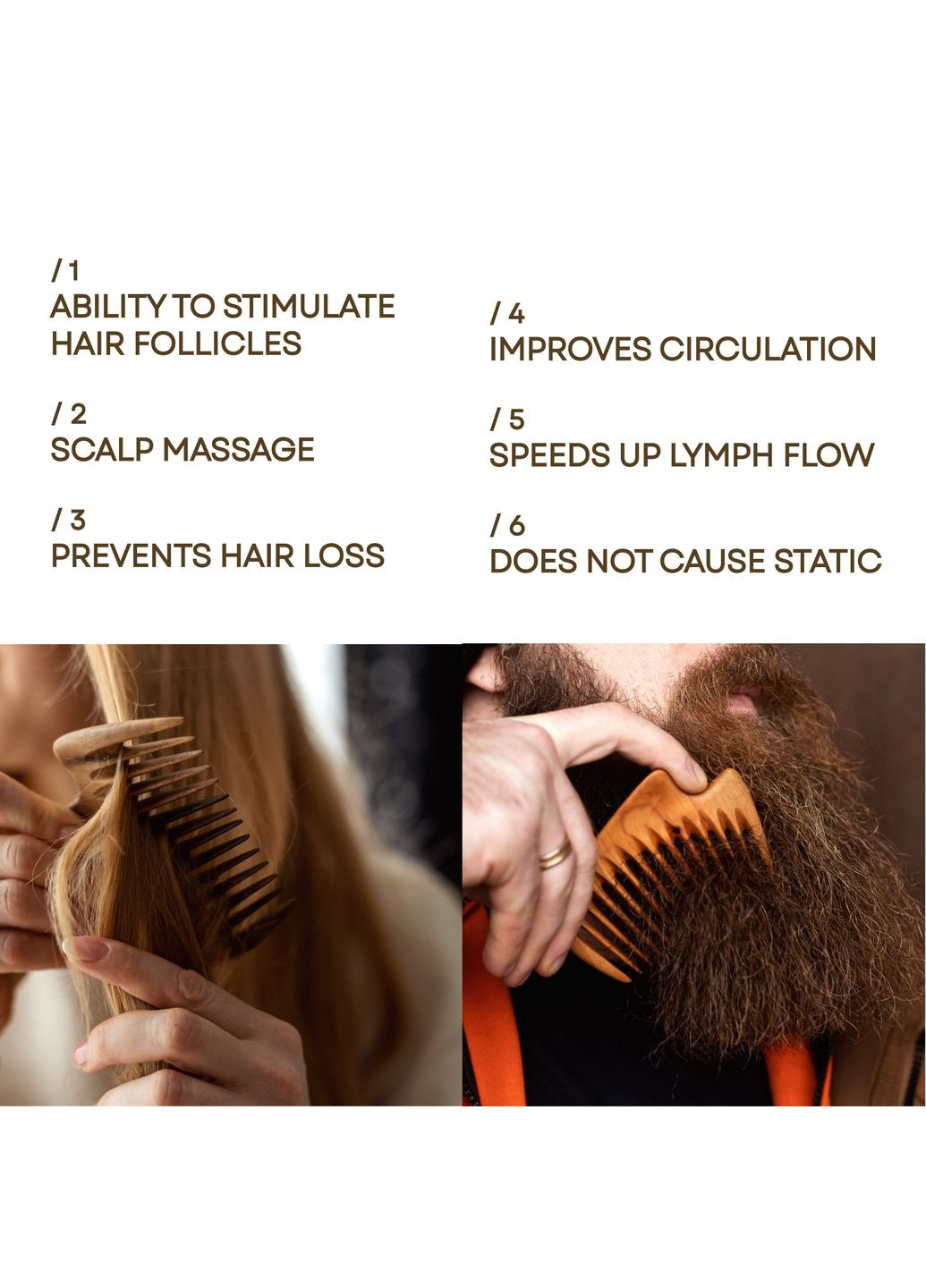 Гребень для Волос Wood New Wave 10,5 х 7,5 х 1,1см Ручная Работа Деревянный Груша Zamas (336550042)