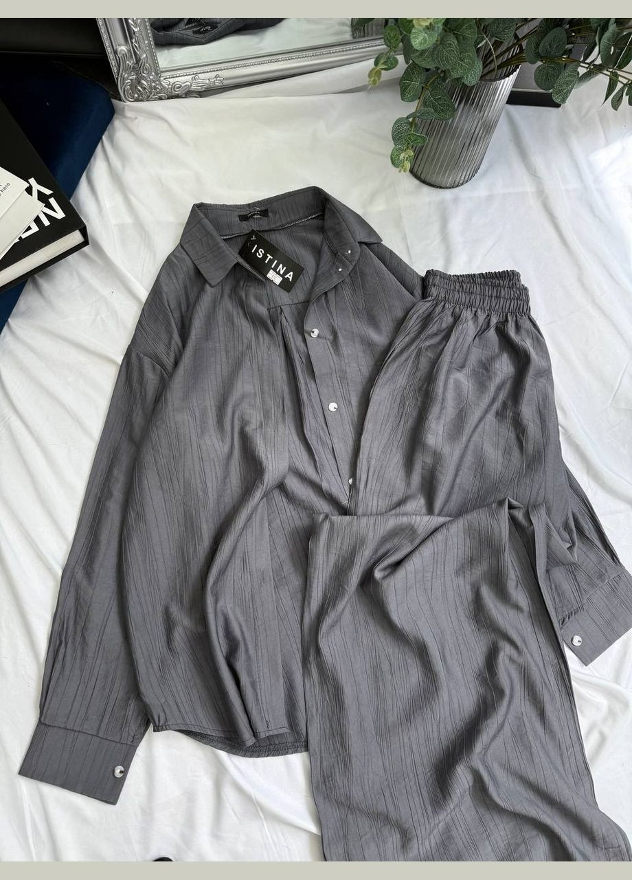 Костюм женский из жатки "Relax Fit" - рубашка + широкие брюки Vakko (336803713)