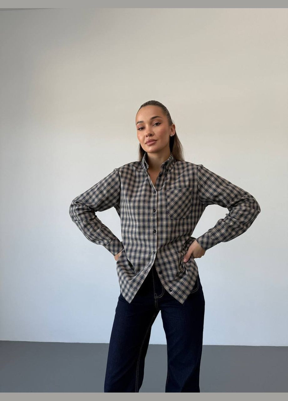 Синяя повседневный рубашка в клетку Lilove с длинным рукавом