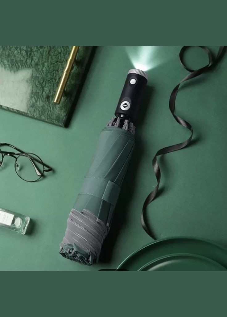 Зелёный зонт автоматический с подсветкой и светоотражающей полосой 105 см зеленый Xiaomi (362267825)