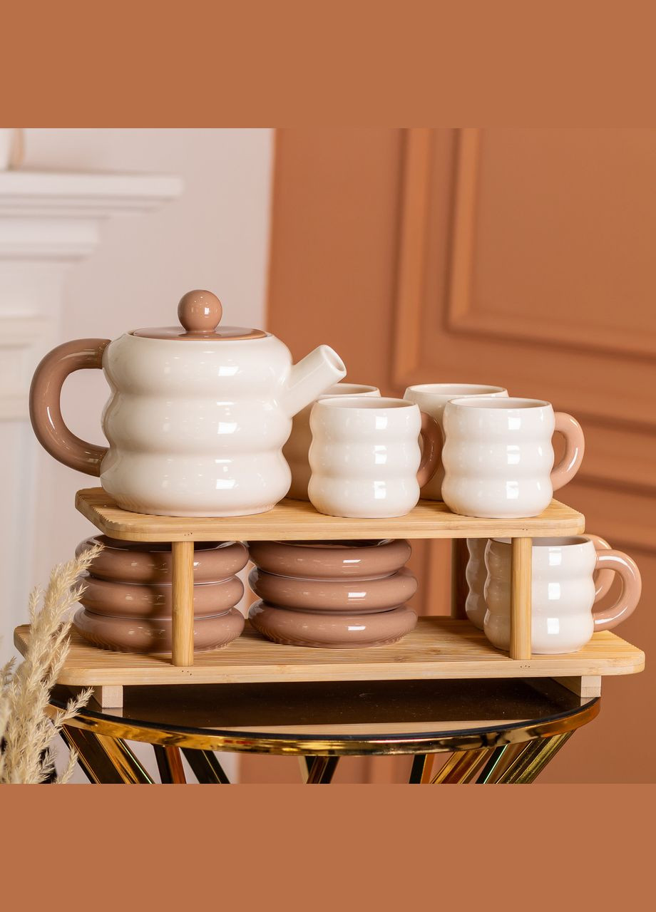 Чайный сервиз Donut керамический на 6 персон, бежевый Yiwu (322503831)