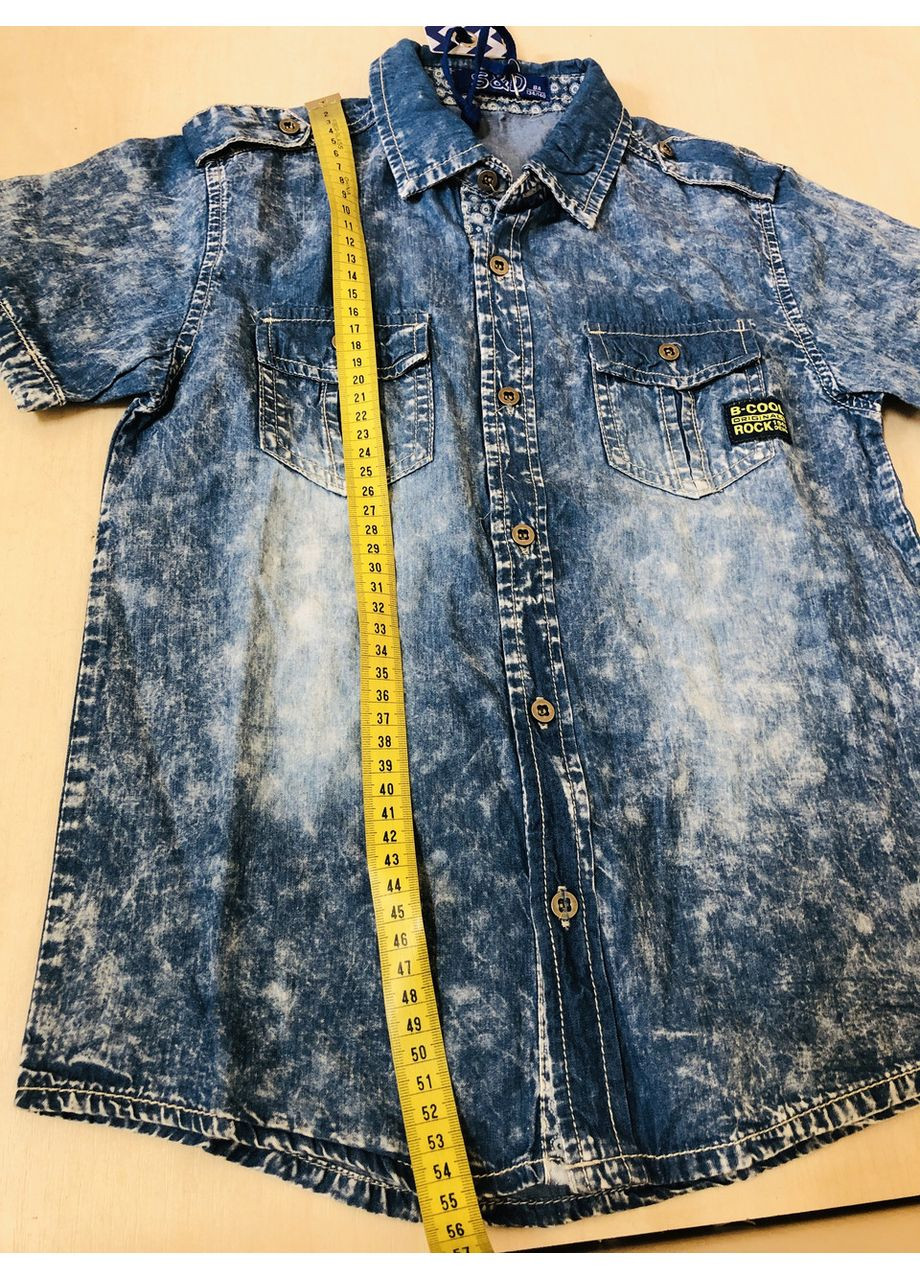 Летняя Джинсовая рубашка для мальчика подростка короткий рукав Венгрия 134 140 152 158 No Brand (366819680)