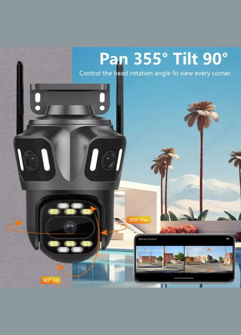 Камера відеоспостереження вулична P15-SP8 Camera поворотна Wi-Fi ICSee 12MP чорний (2390000026) No Brand (341679340)