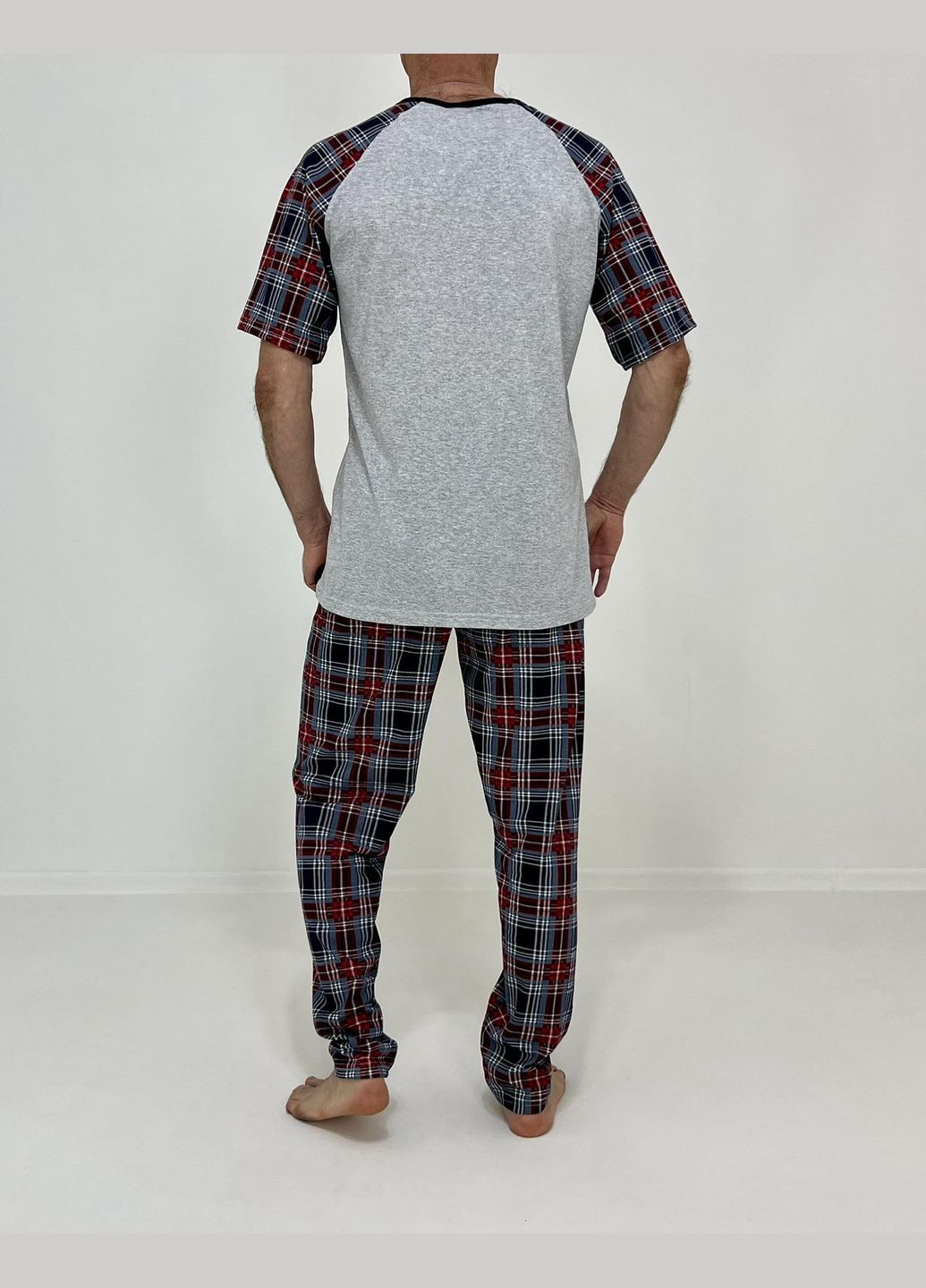 Пижама мужская Denis футболка + штаны в клетку 58-60 Серая 51654387-3 Triko (276708878)