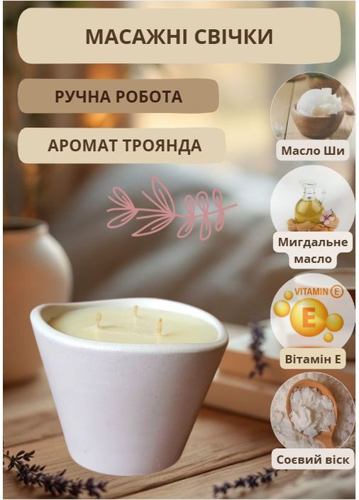 Массажная соевая свеча для тела спа-свеча в гипсовой чаше 125 мл Handmade Studio - AV (370604210)