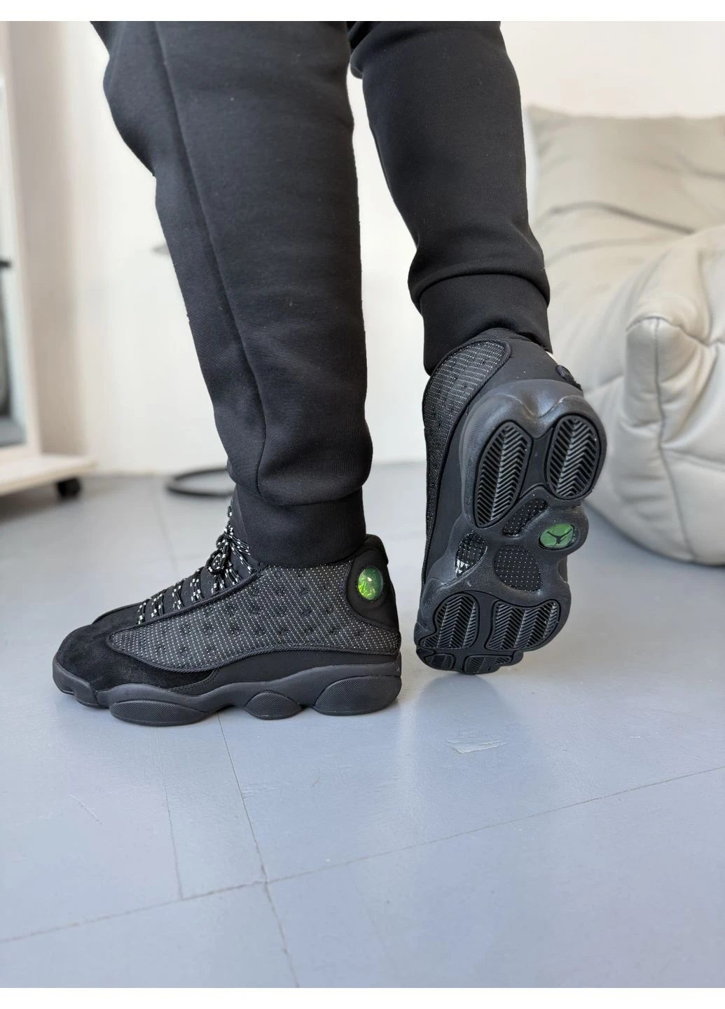 КРОССОВКИ ЖЕНСКИЕ NIKE 13 RETRO BLACK CAT НАЙК АИР РЕТРО ЧЕРНЫЕ No Brand чёрные демисезоны (392002709)