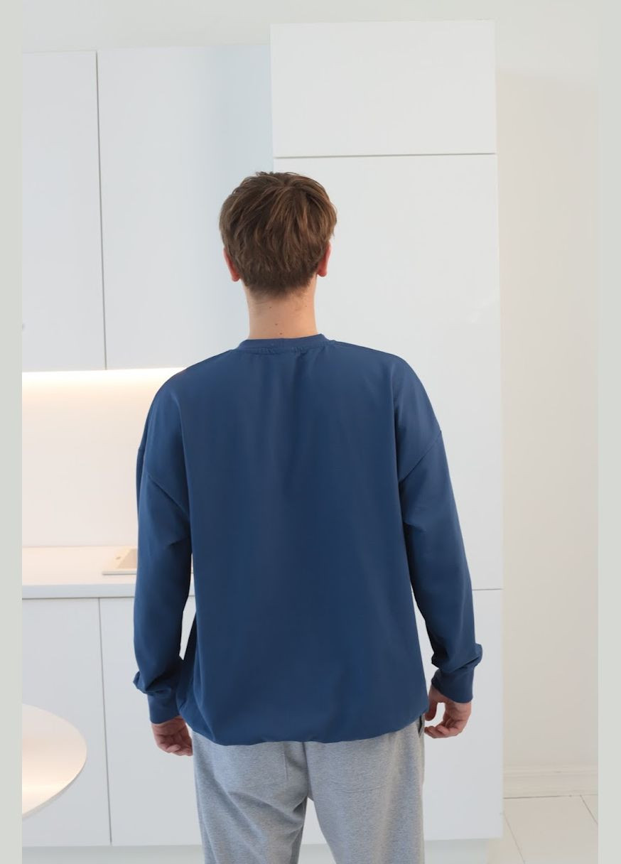 Синий свитшот мужской (оверсайз) hc (h001-8379-057) без декора (301509690)