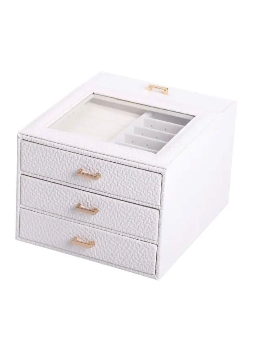 Шкатулка для украшений из экокожи 3 яруса органайзер для драгоценностей белая с велюровым покрытием ProDobro (364192741)