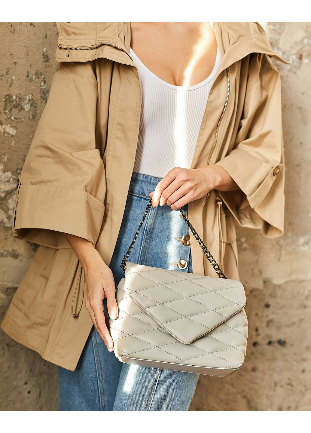 Жіноча сумка Шейла від сіра екокожа молодіжна стьобана сумка на плече з кишенями ProDobro (367266688)