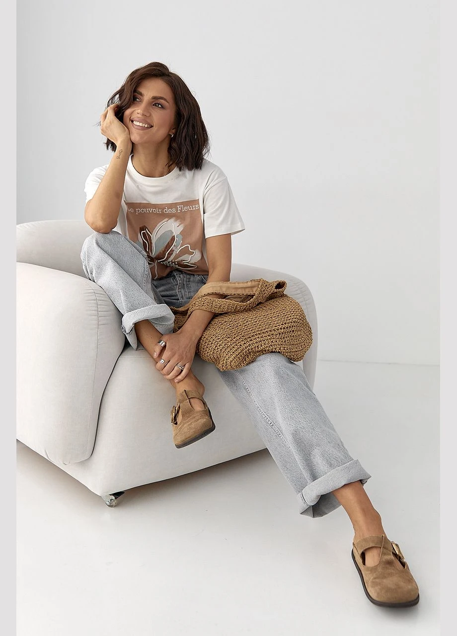 Футболка с цветком украшенная камешками Lurex - (328633546)