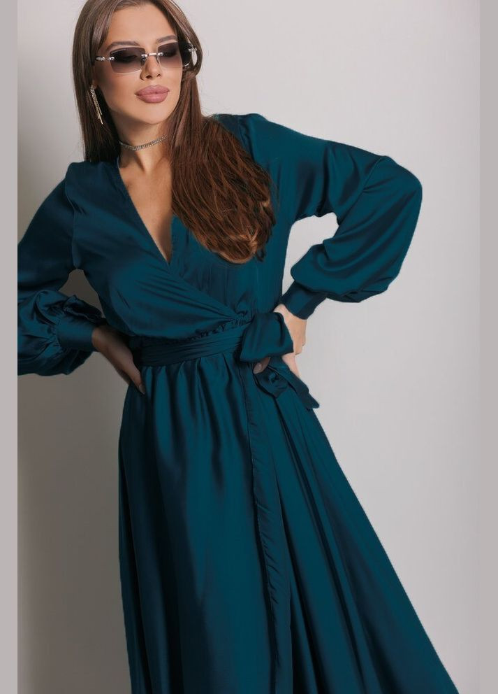 Темно-зелена вечірня плаття а-силует, на запах FashionYouWant однотонна