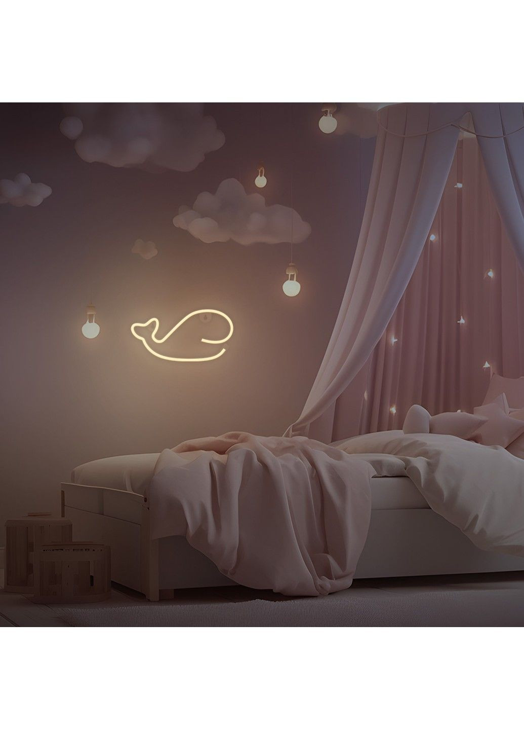 Настінний неоновий світильник-нічник "Кит" на батарейках/USB 15*29 см Smarti (371330749)