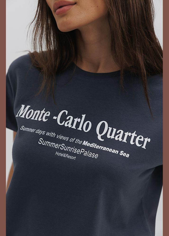 Сіра літня жіноча футболка з принтом monte-carlo quarter Arjen