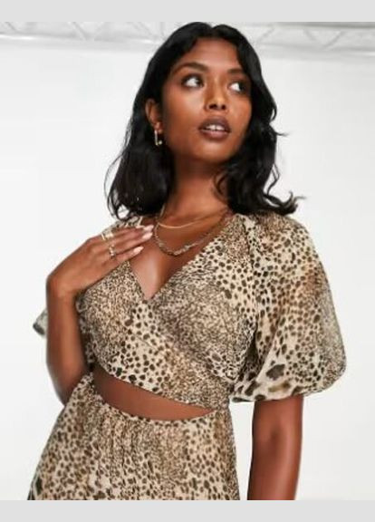 Бежевое коктейльное платье Asos леопардовый