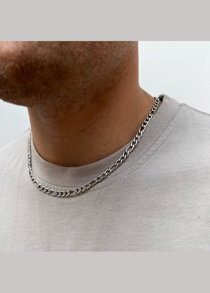 Чоловічий металевий срібний ланцюжок на шию, підвіска із сталі ширина 5 мм No Brand (328048521)