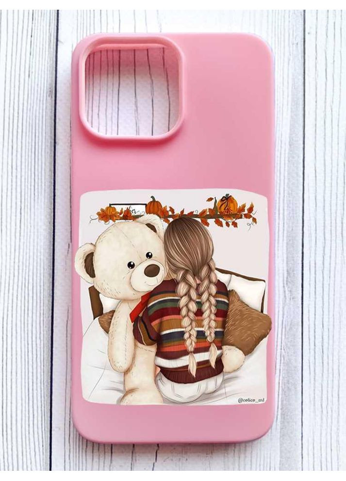Матовий рожевий чохол на iPhone 16 Pro Max Дівчинка з ведмедиком (принт 117) Creative (356122709)