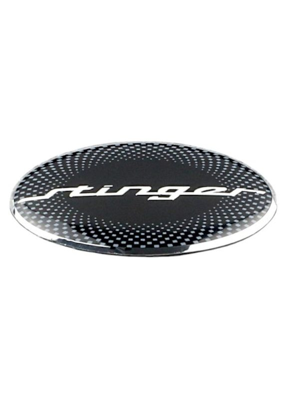 Эмблема руля надпись Stinger черная с хромом (фон в точку) 61х33 мм (на скотче) Kia (369610811)