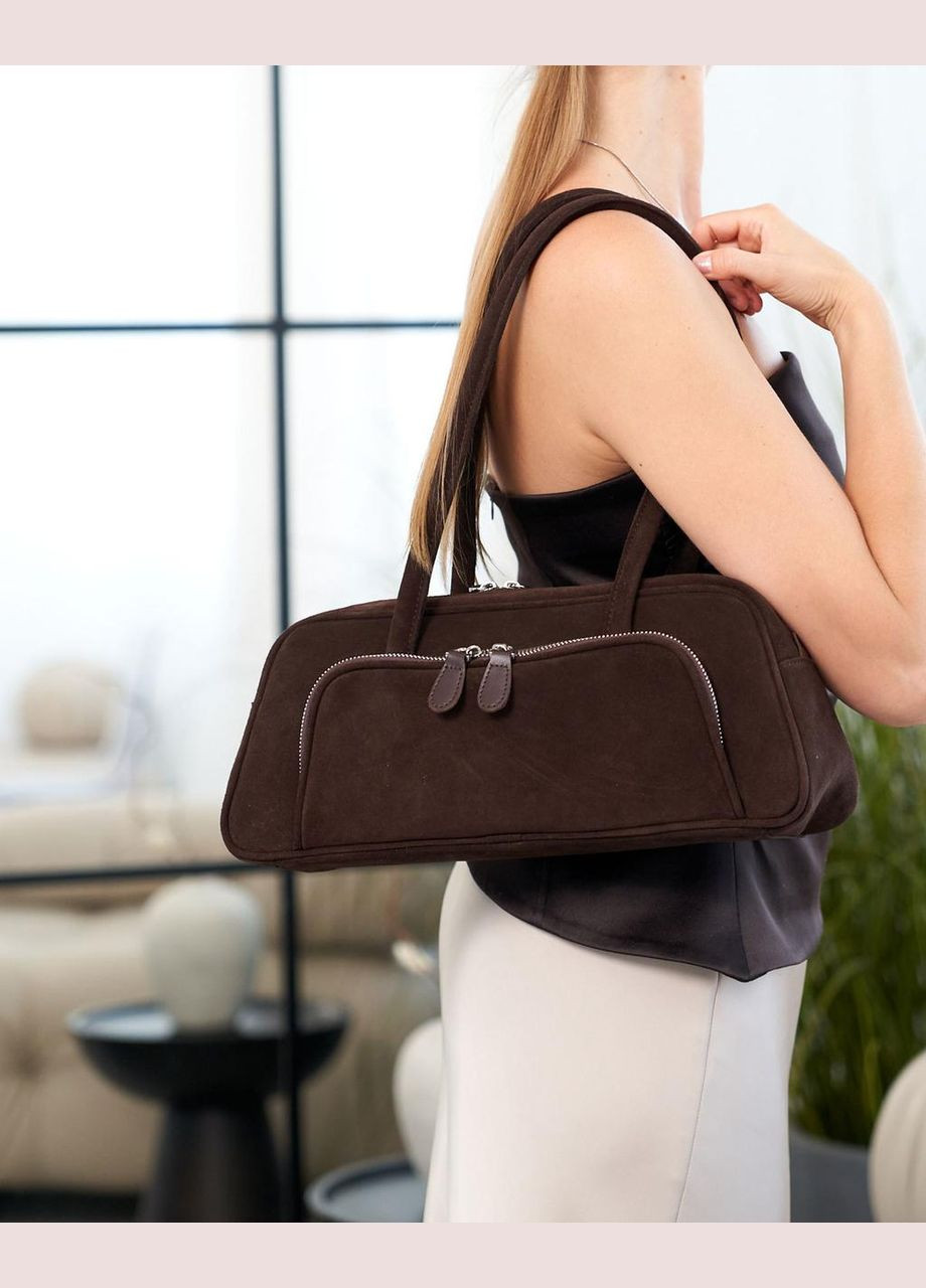 Жіноча сумка з натуральної шкіри з зовнішньою кишенею на блискавці шоколадна «Alexa» WeLassie (347018352)