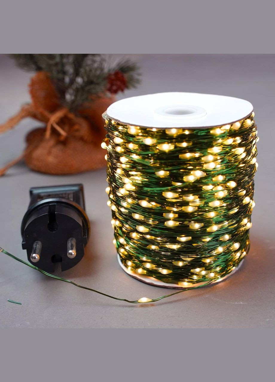 Гірлянда роса на зеленому проводі 150 метрів 1500 лед капля роси з режимами вулична гірлянда на пульті тепло біла Niki Light (302243468)