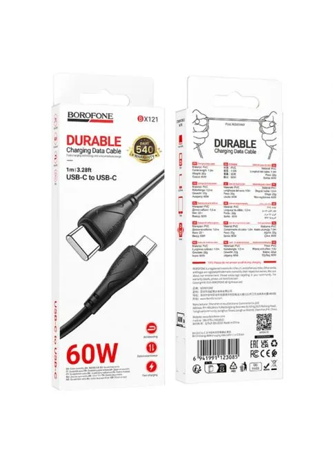 Кабель USB BX121 Type-C to Type-C 60W Чорний Borofone (402250518)