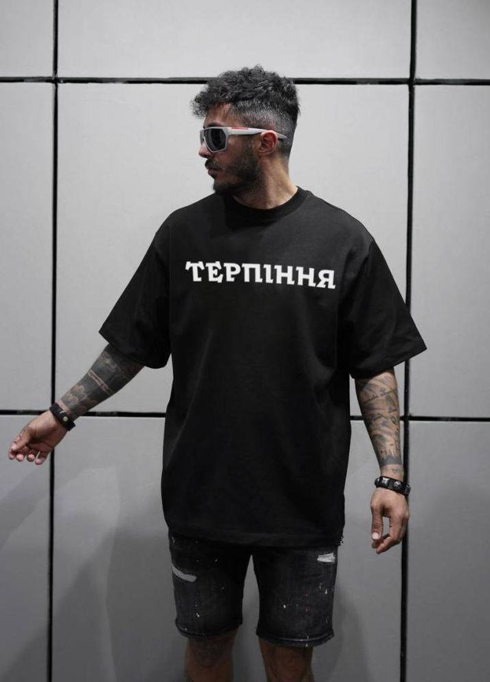 Чорна чорна літня легка чоловіча оверсайз футболка з принтом No Brand