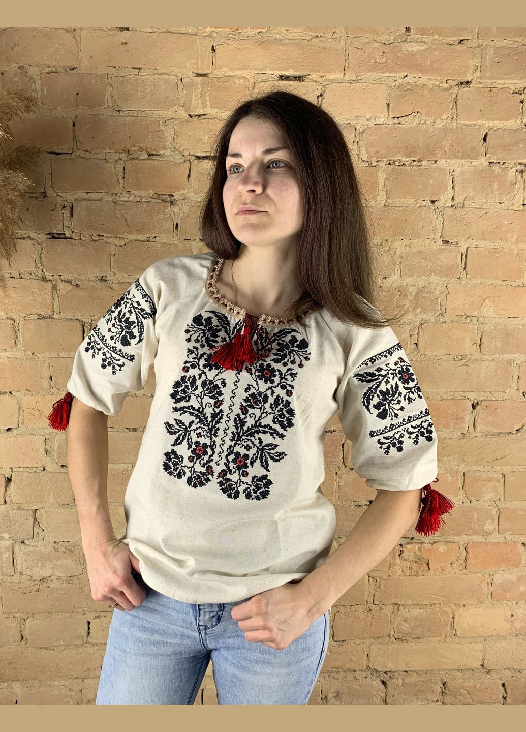 Бежева лляна жіноча вишиванка модерн НоКо льон (307289178)