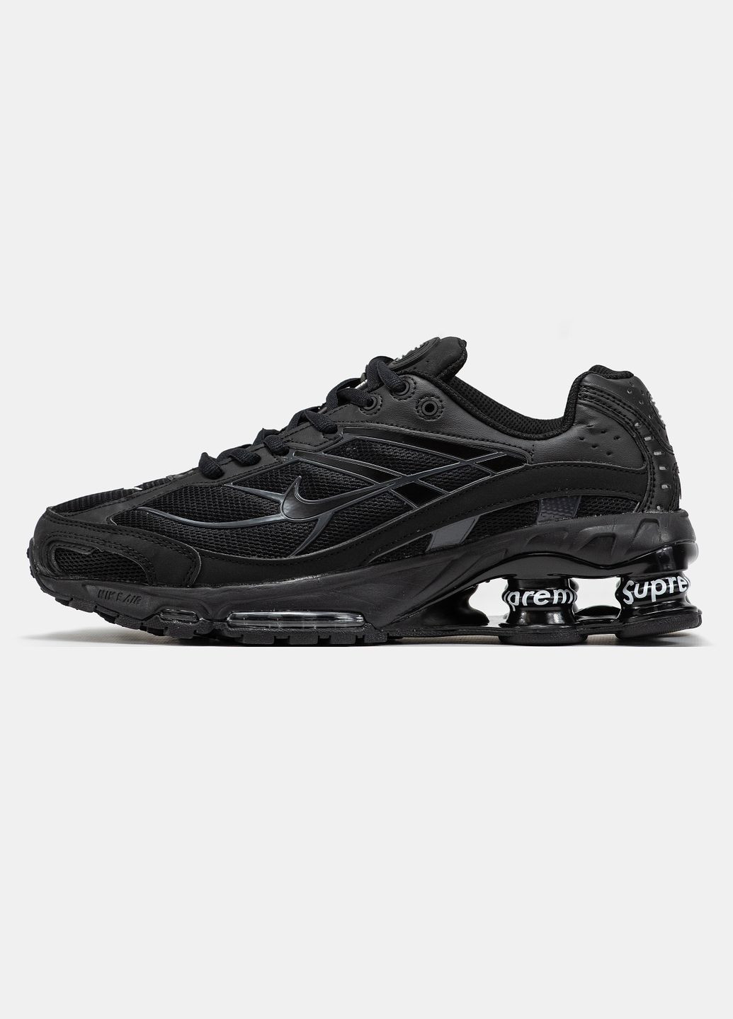 Черные демисезонные кроссовки мужские и женские nike shox ride 2 sp x supreme black | найк шокс райд 2 сп черные No Brand