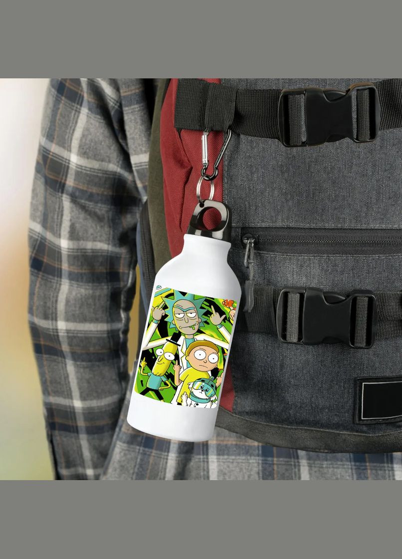 Фляга Рик и Морти (бутылка) для воды с карабином 500 мл Металлическая (Туристическая, Для кемпинга, Для спорта) #08 500 мл Белый No Brand (323639927)