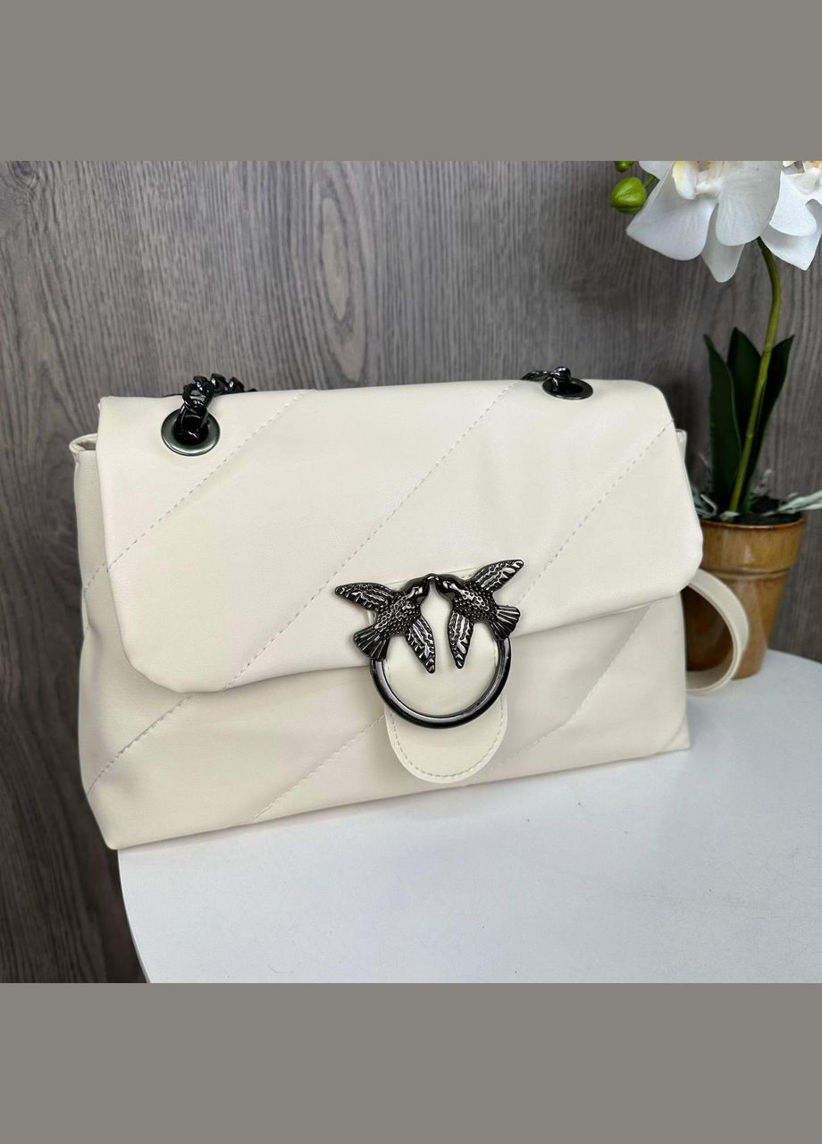 Качественная женская минисумочка клатч на плечо в стиле Пинко стеганая, маленькая сумка Pinko птички Молочный No Brand (334730131)