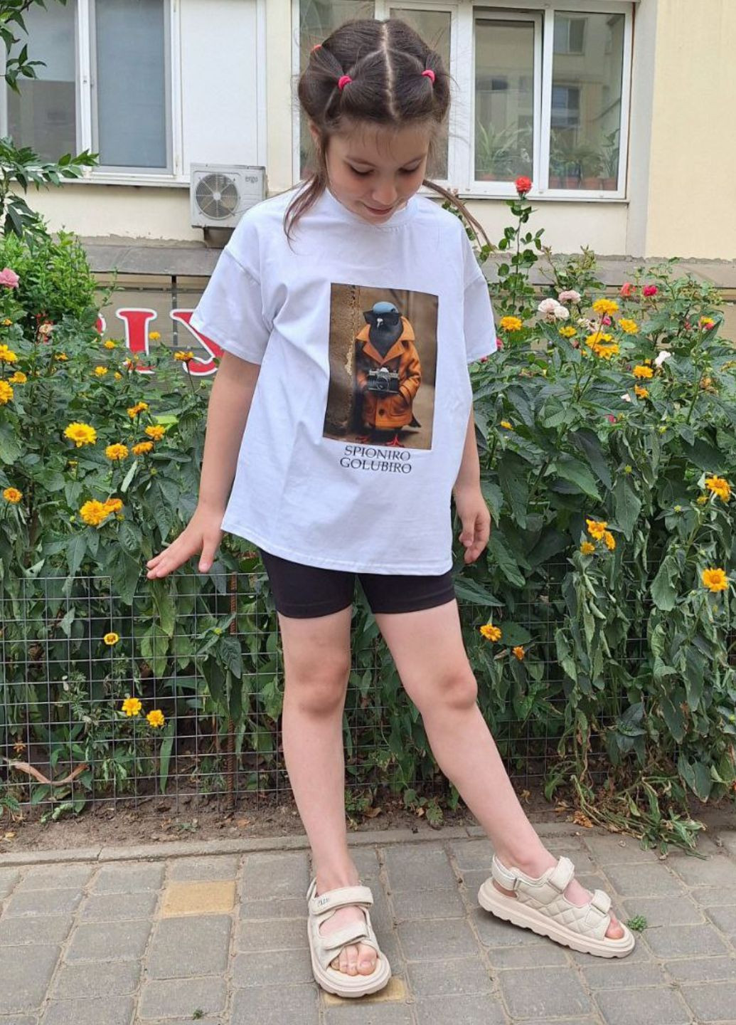 Біла демісезонна базова легка трендова повсякденна вільна дитяча футболка з принтом спереду Tik-Tak