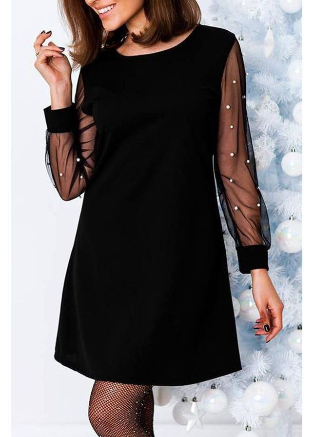 Чорна сукня жіноча святкова з рукавами сітка No Brand