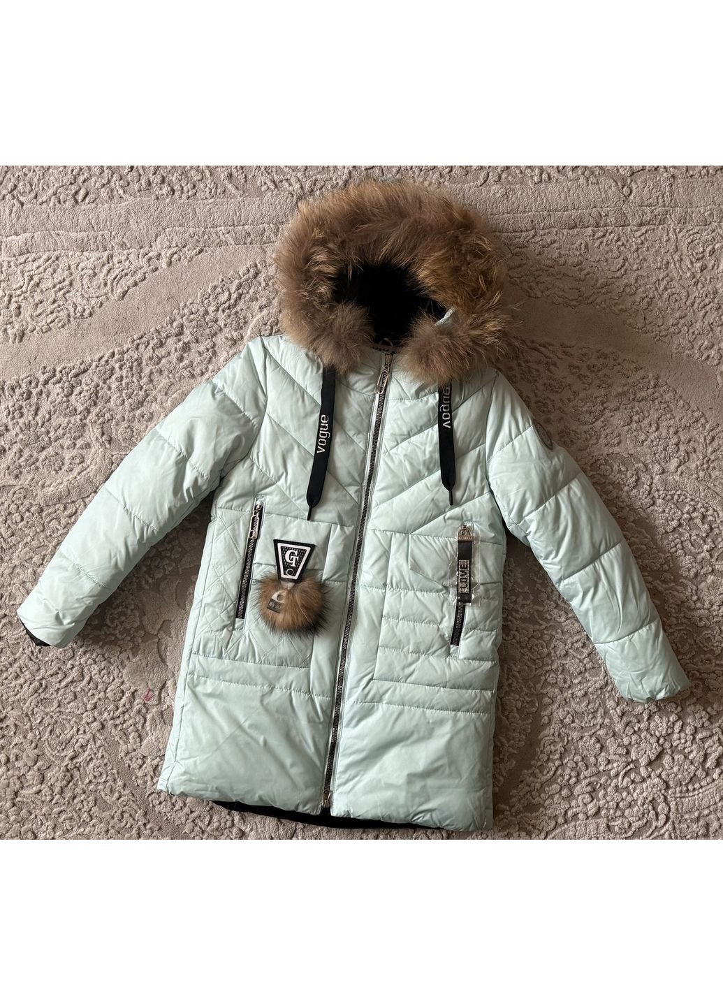 Комбинированная зимняя детская зимняя удлиненная куртка пальто на девочку 140-164 No Brand